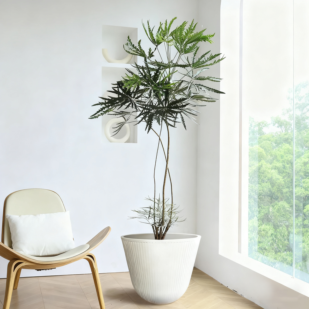 Standing Ribbed Composite Planter with Scalloped Edge