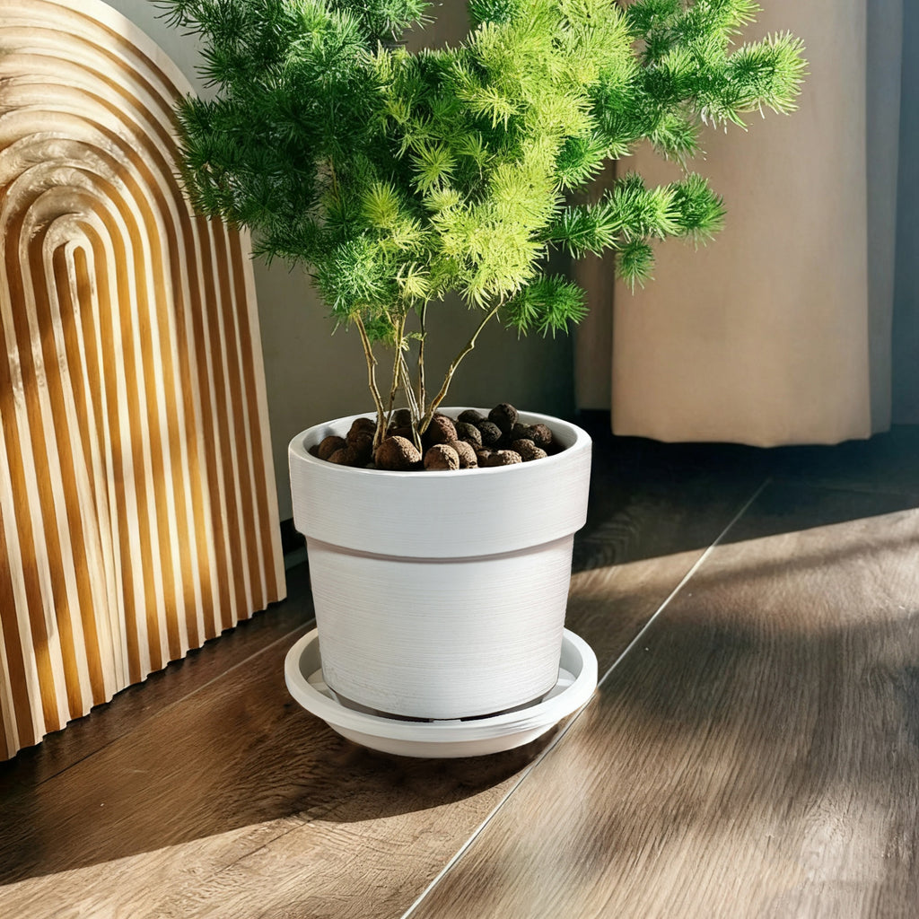 Textured Composite Planter with Saucer