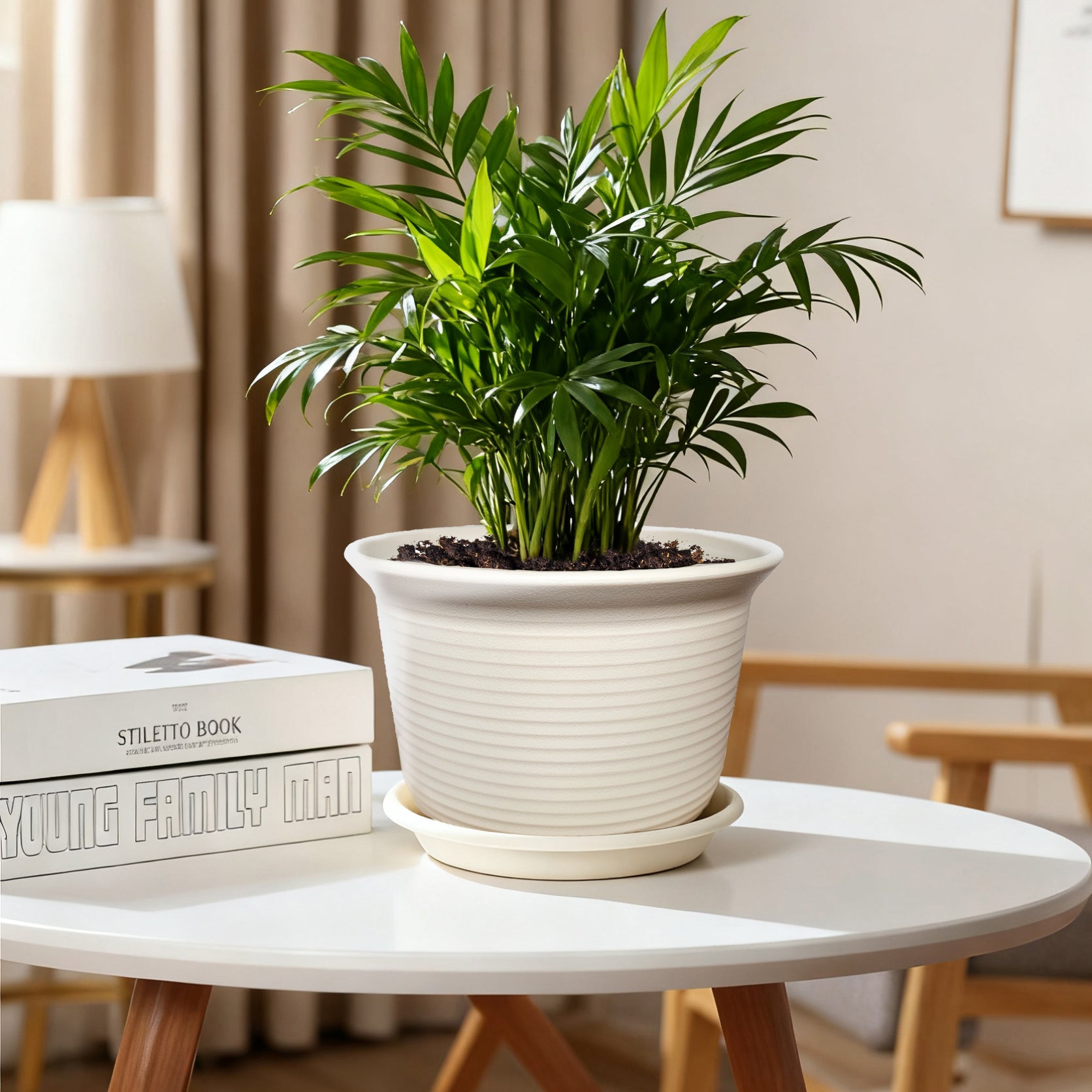 Textured Resin Planter with Saucer