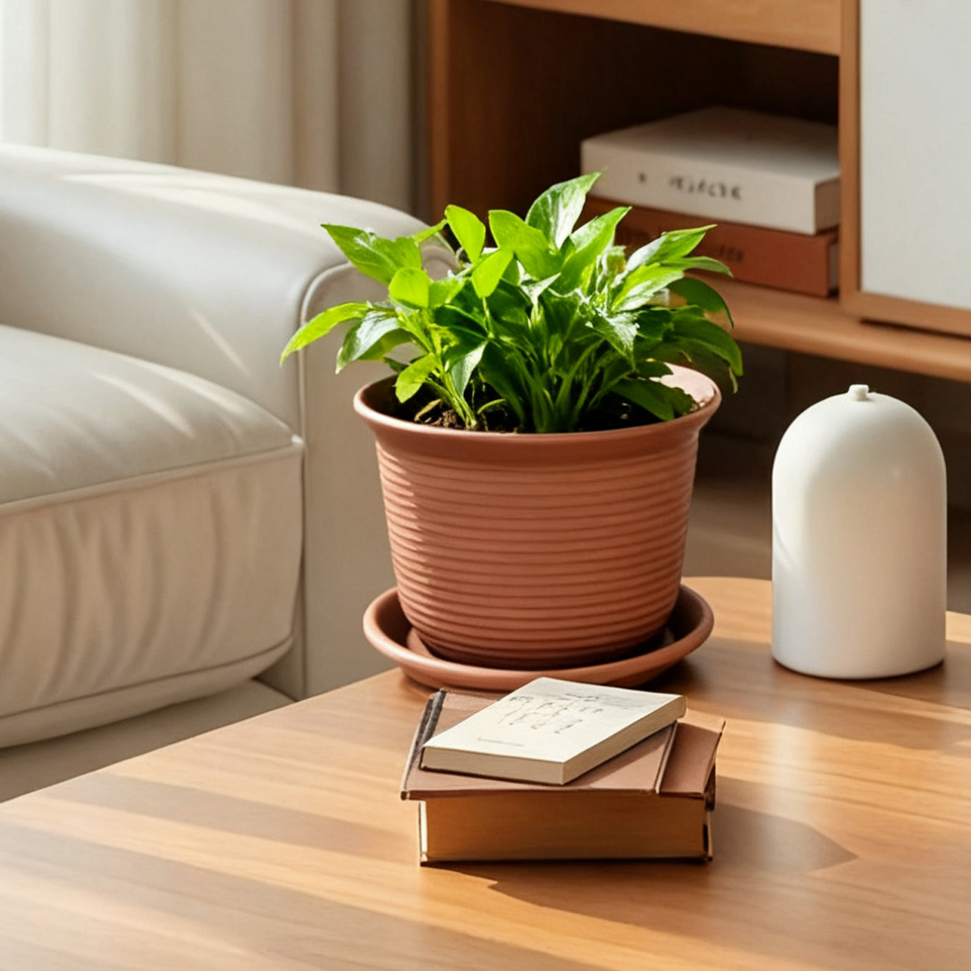 Textured Resin Planter with Saucer